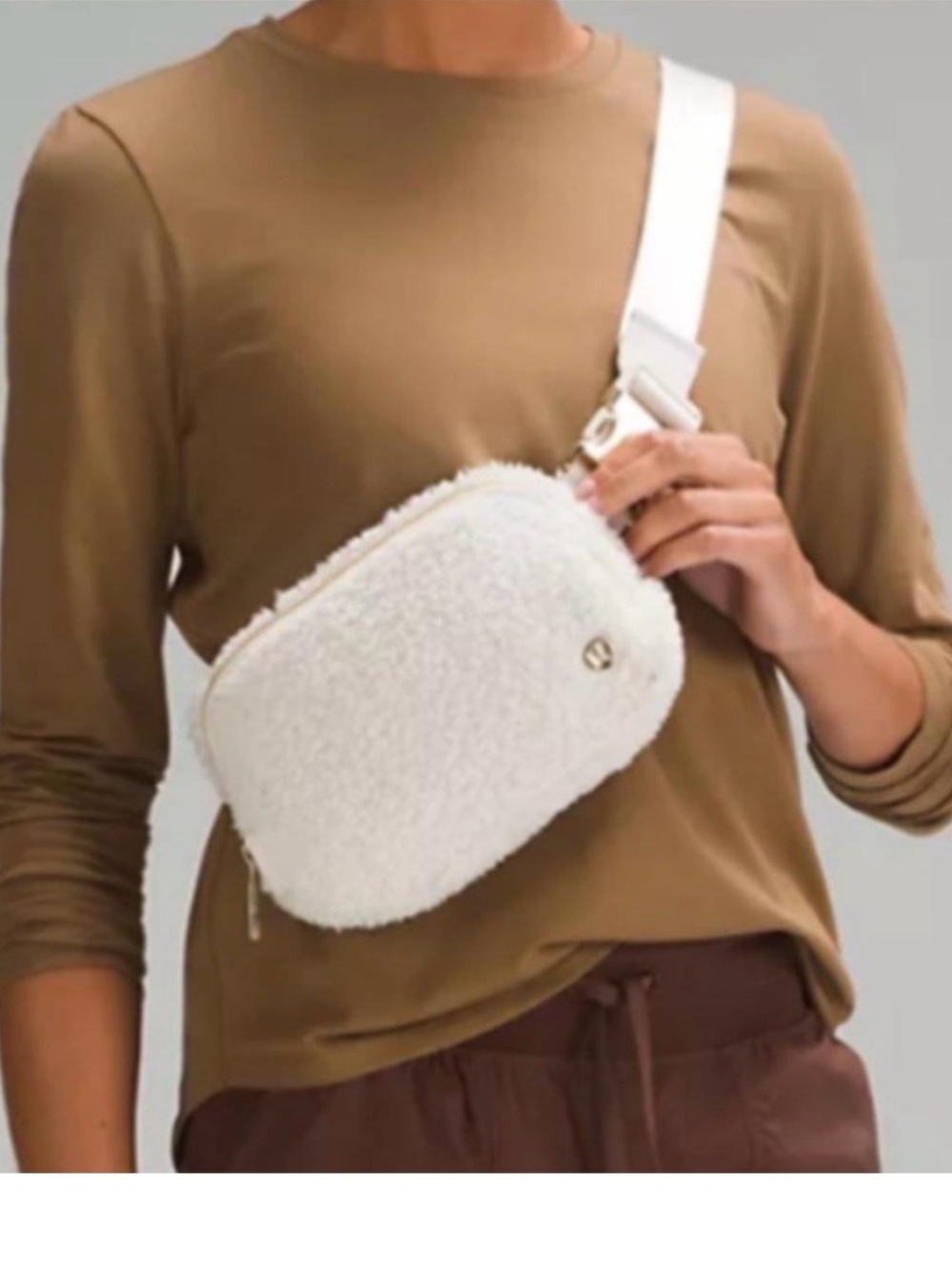lululemon athletica Cream Sherpa Crossbody Bag with Tan Strap